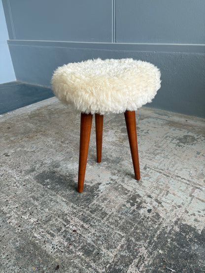 1970s Three Legged Sheepskin Stool