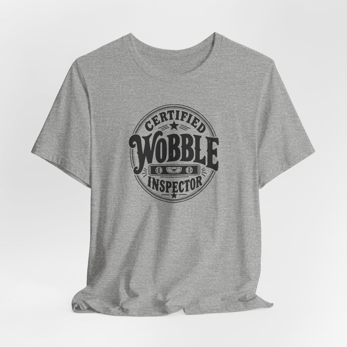 Certified Wobble Inspector tee, Athletic Heather grey, lifestyle