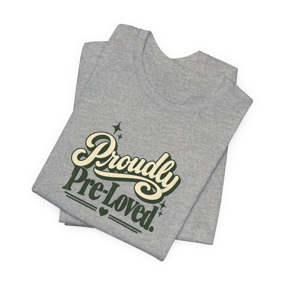 Proudly Pre-Loved tee, Athletic Heather grey, folded