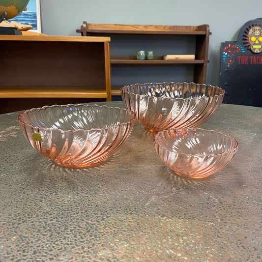 ARCOROC France Pink Glass Bowls - Set of Three