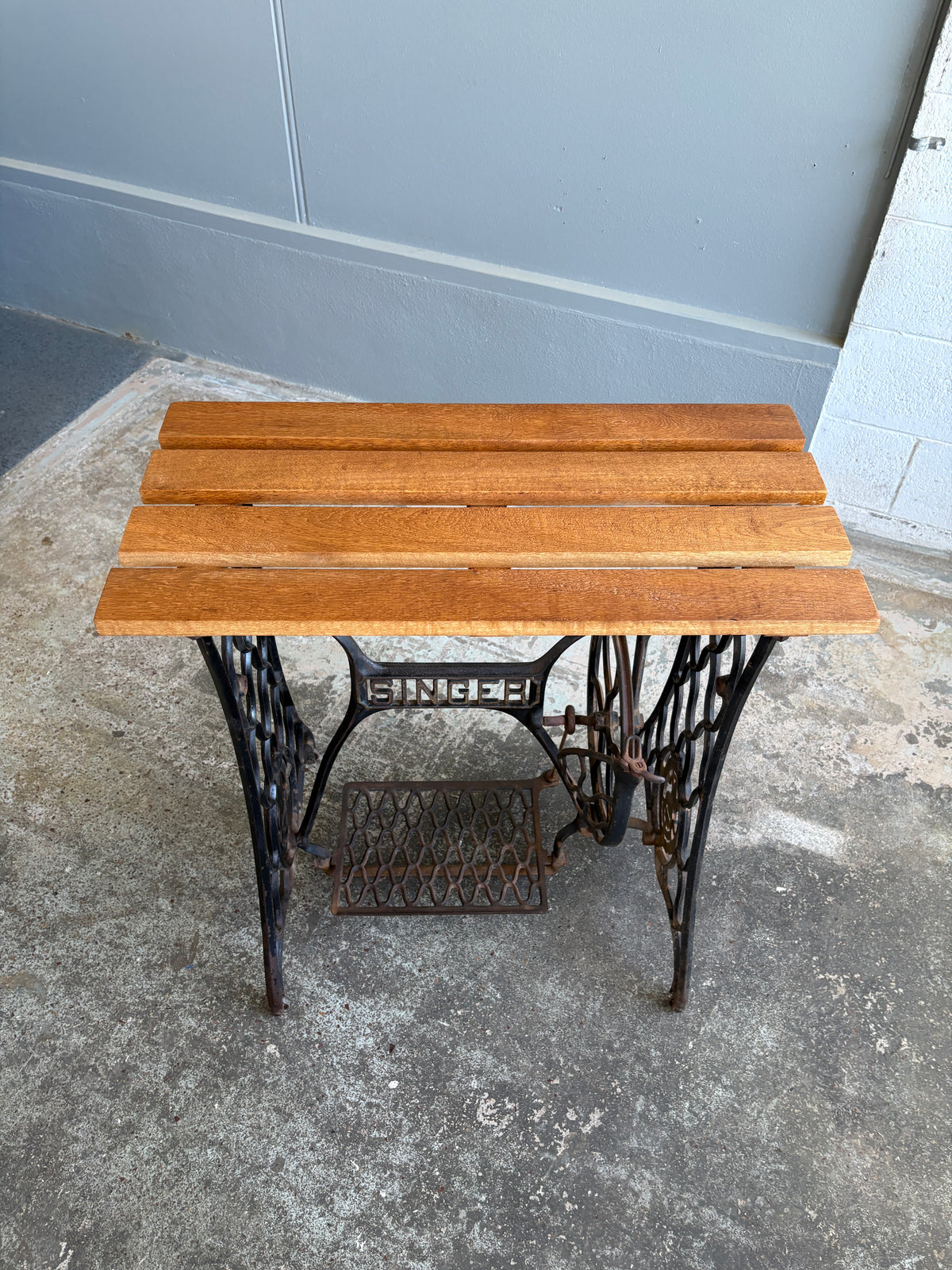 Antique Cast Iron Singer Frame w. Solid Oak Top