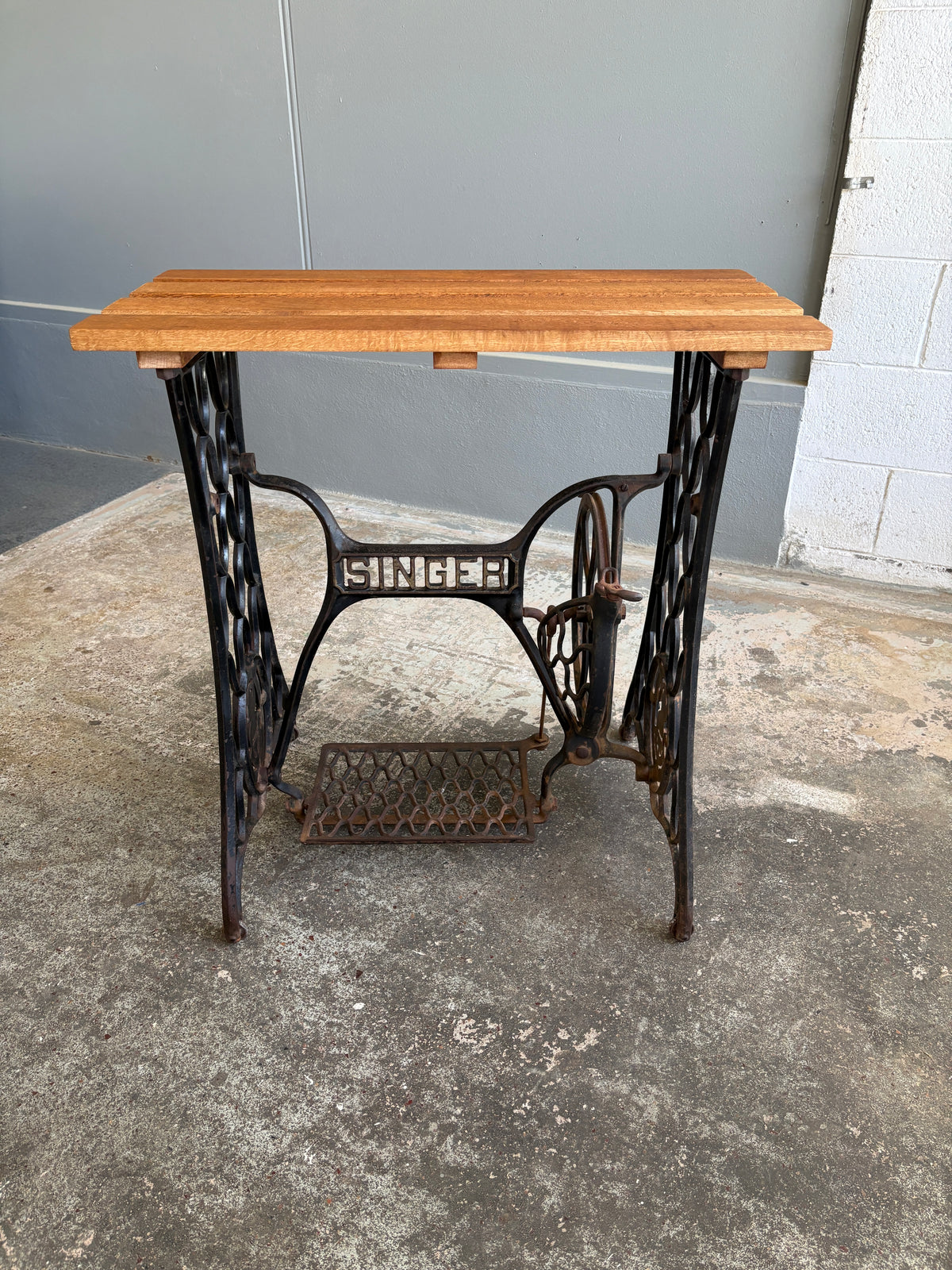Antique Cast Iron Singer Frame w. Solid Oak Top
