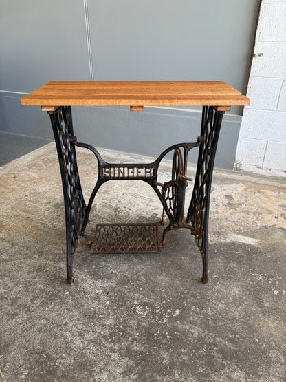 Antique Cast Iron Singer Frame w. Solid Oak Top