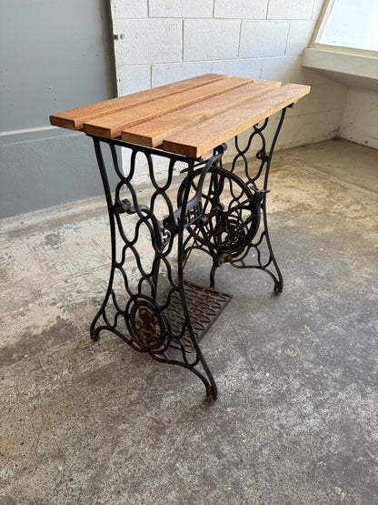 Antique Cast Iron Singer Frame w. Solid Oak Top