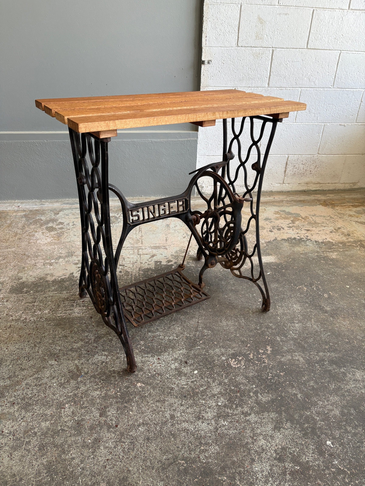 Antique Cast Iron Singer Frame w. Solid Oak Top