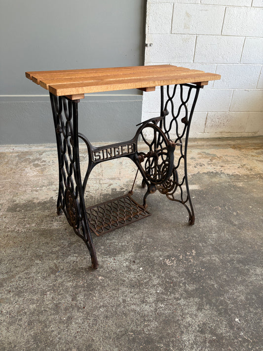 Antique Cast Iron Singer Frame w. Solid Oak Top