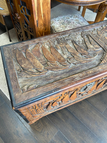 Antique Hand Carved Chinese Camphor Chest