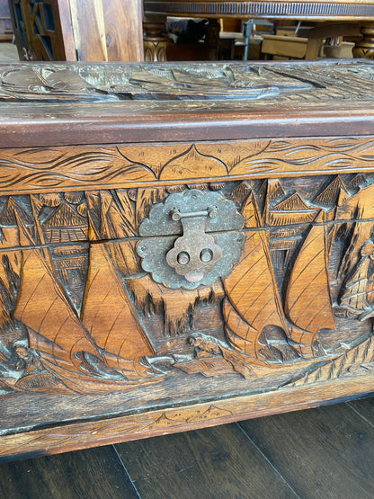 Antique Hand Carved Chinese Camphor Chest
