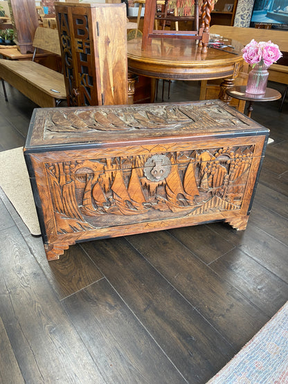 Antique Hand Carved Chinese Camphor Chest