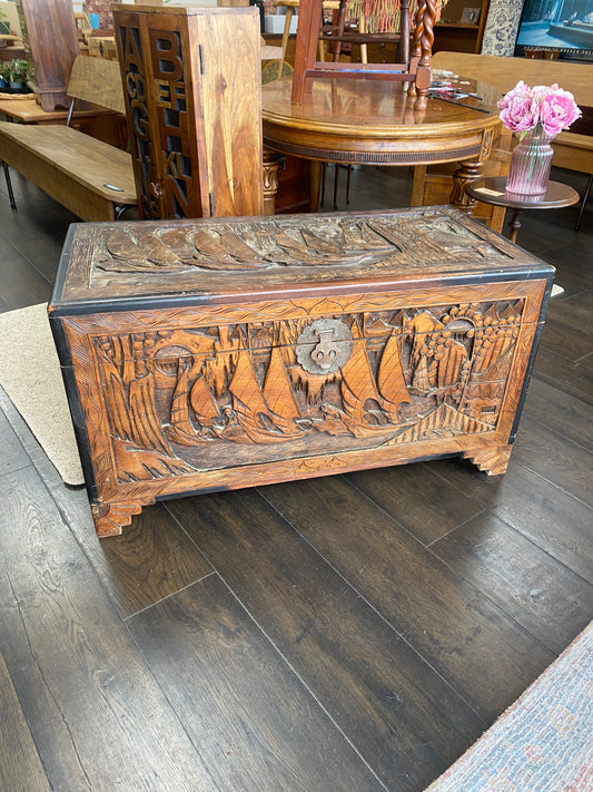 Antique Hand Carved Chinese Camphor Chest