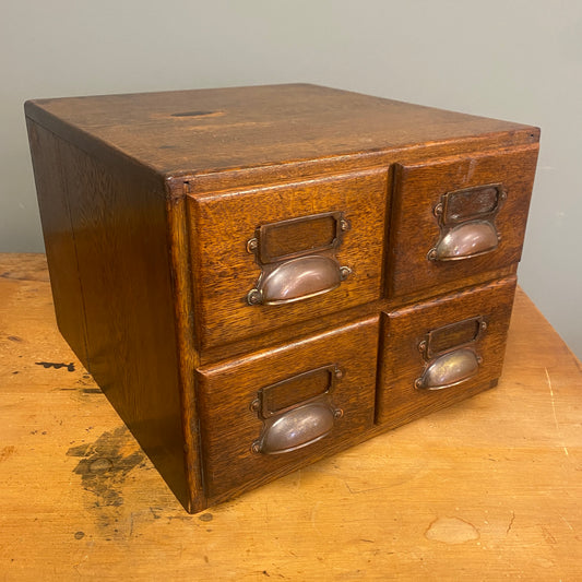 Antique Oak 4 Drawer Library Card/Accounts Cabinet