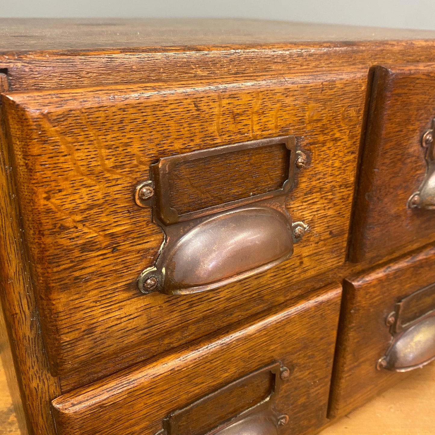 Antique Oak 4 Drawer Library Card/Accounts Cabinet