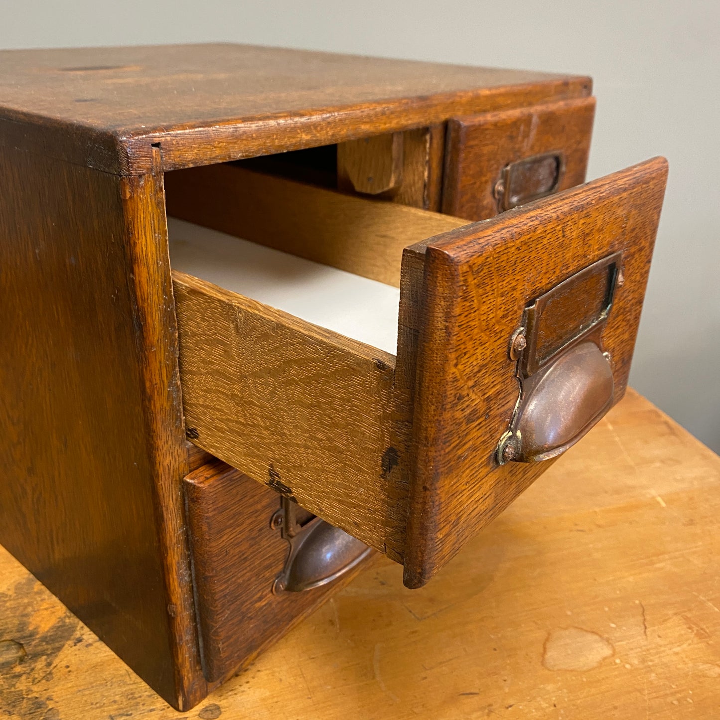 Antique Oak 4 Drawer Library Card/Accounts Cabinet