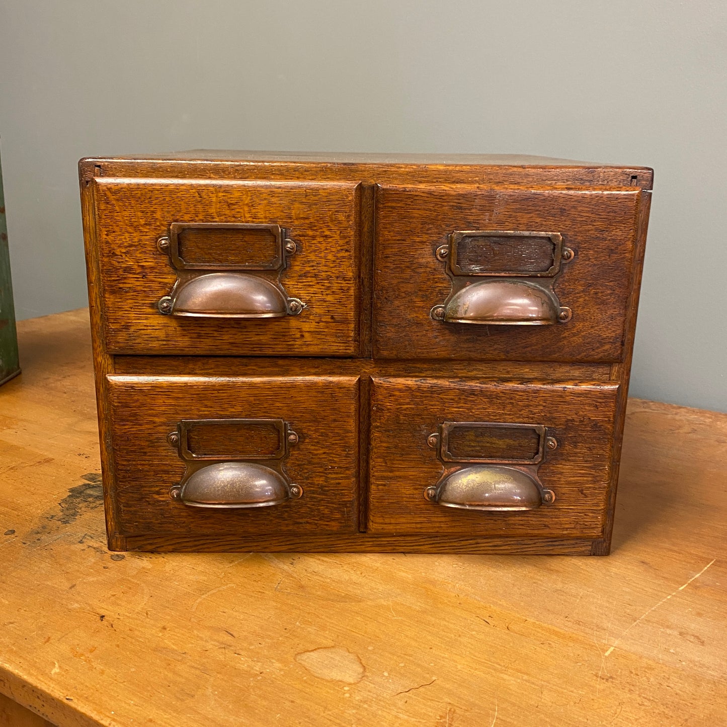 Antique Oak 4 Drawer Library Card/Accounts Cabinet