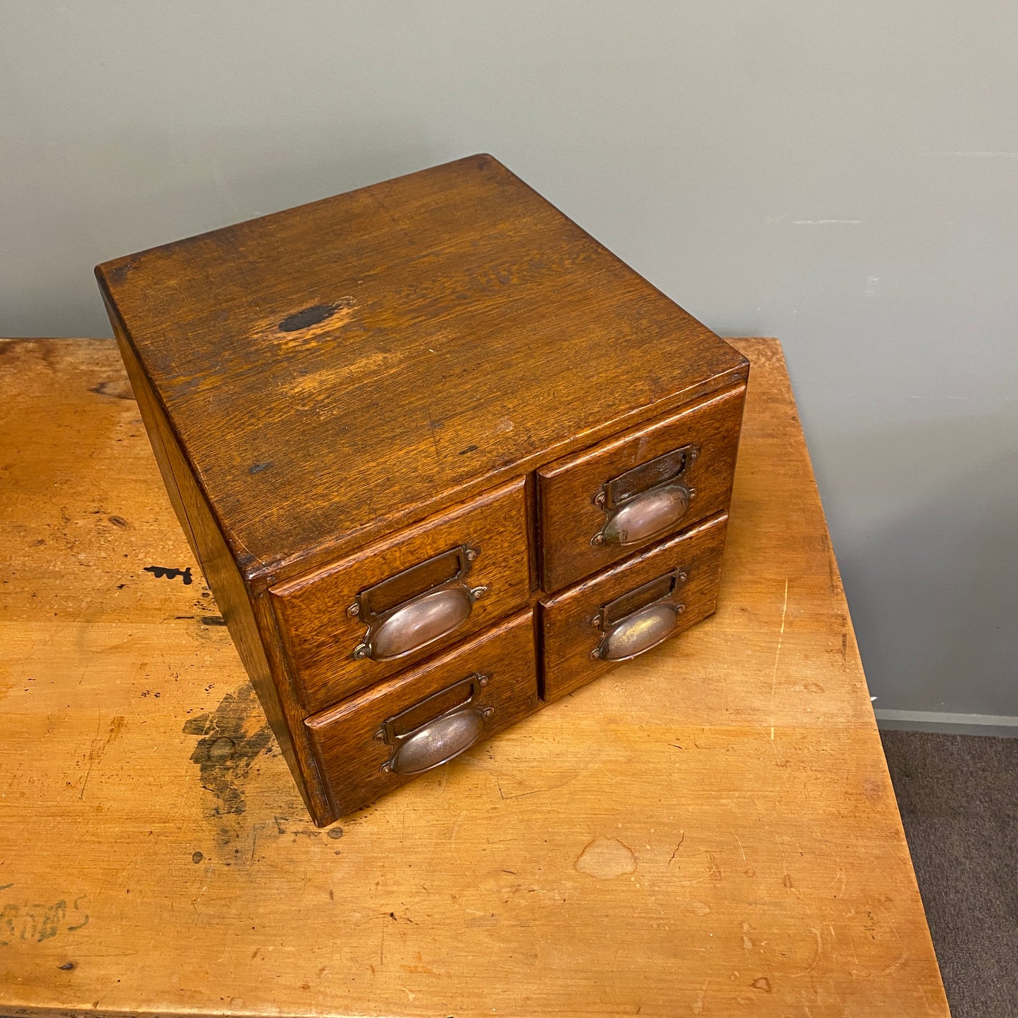 Antique Oak 4 Drawer Library Card/Accounts Cabinet