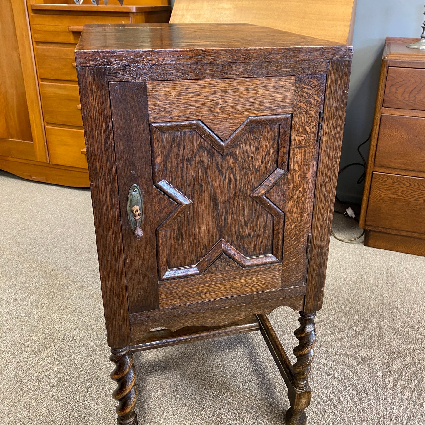 Antique Oak Gothic Hall Cabinet