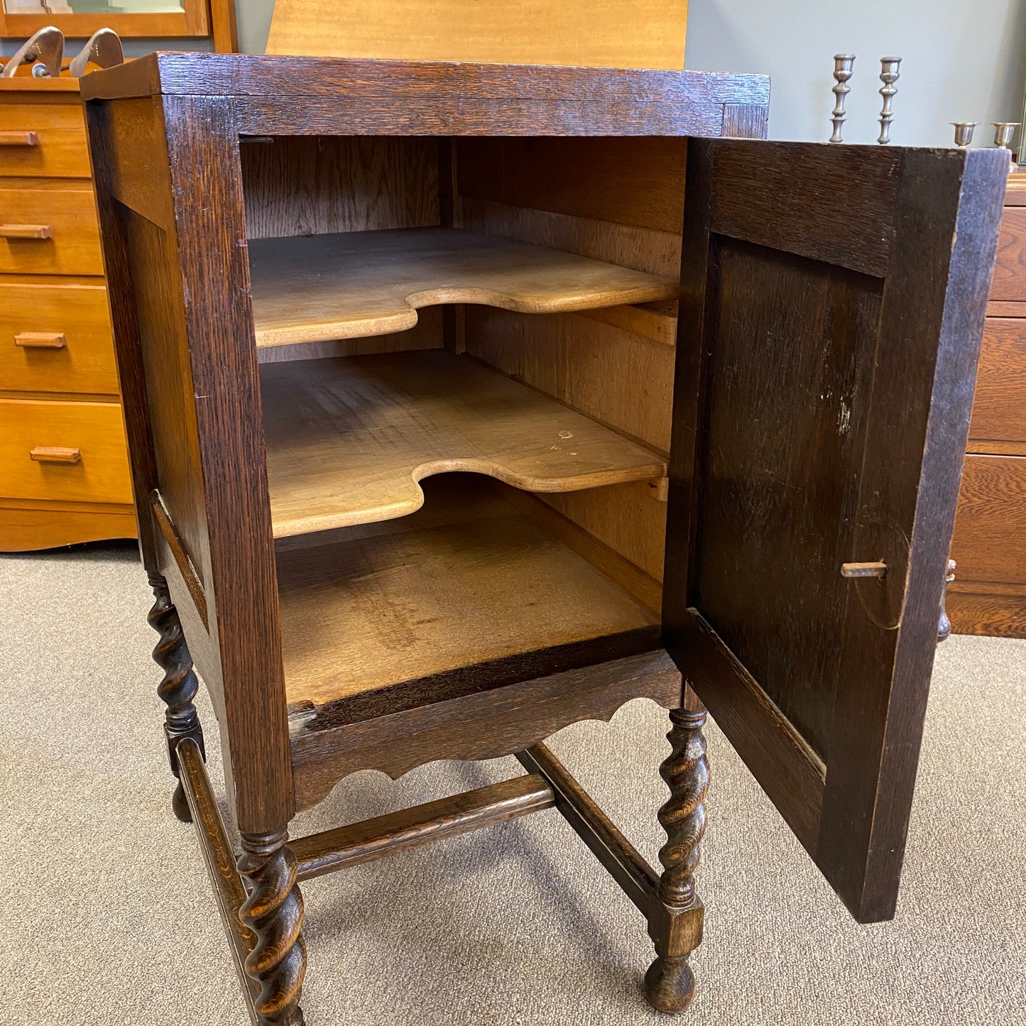 Antique Oak Gothic Hall Cabinet