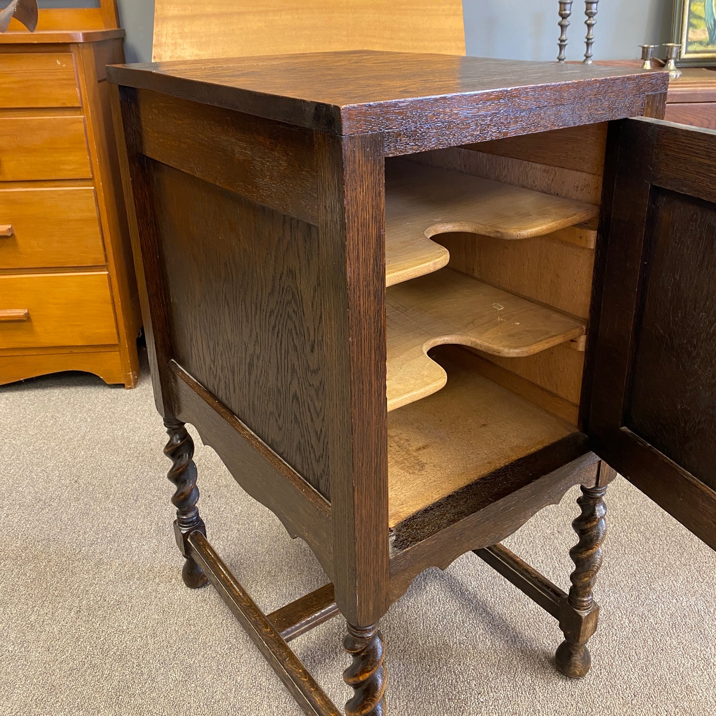 Antique Oak Gothic Hall Cabinet