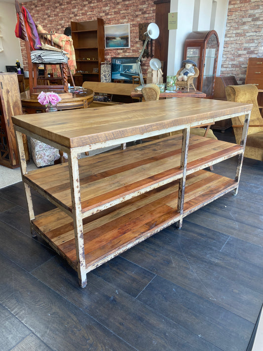 Antique Rimu & Steel Industrial Kitchen Island