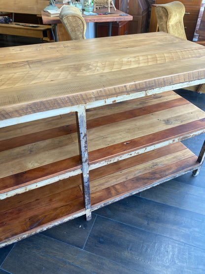 Antique Rimu & Steel Industrial Kitchen Island
