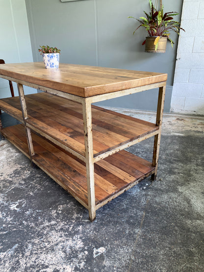 Antique Rimu & Steel Industrial Kitchen Island