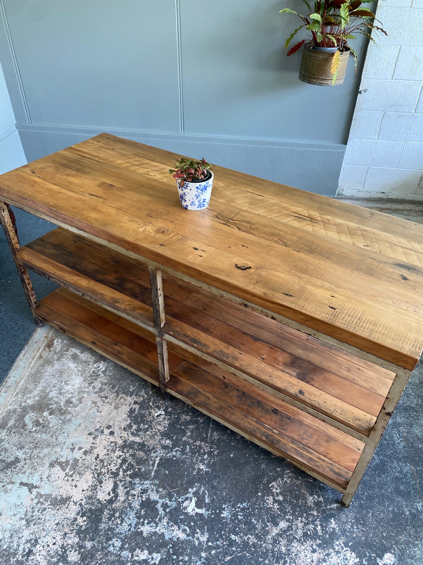 Antique Rimu & Steel Industrial Kitchen Island