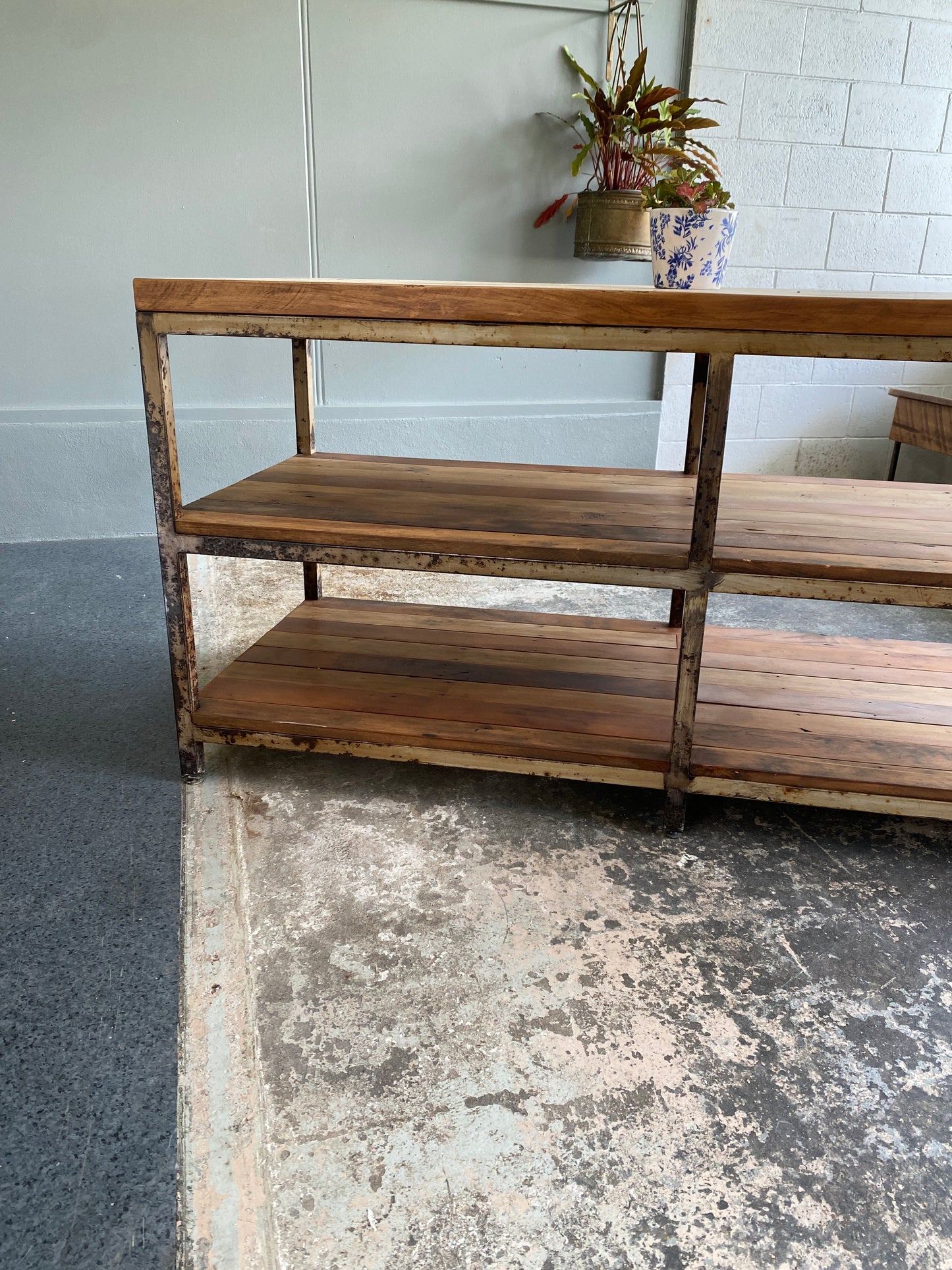 Antique Rimu & Steel Industrial Kitchen Island
