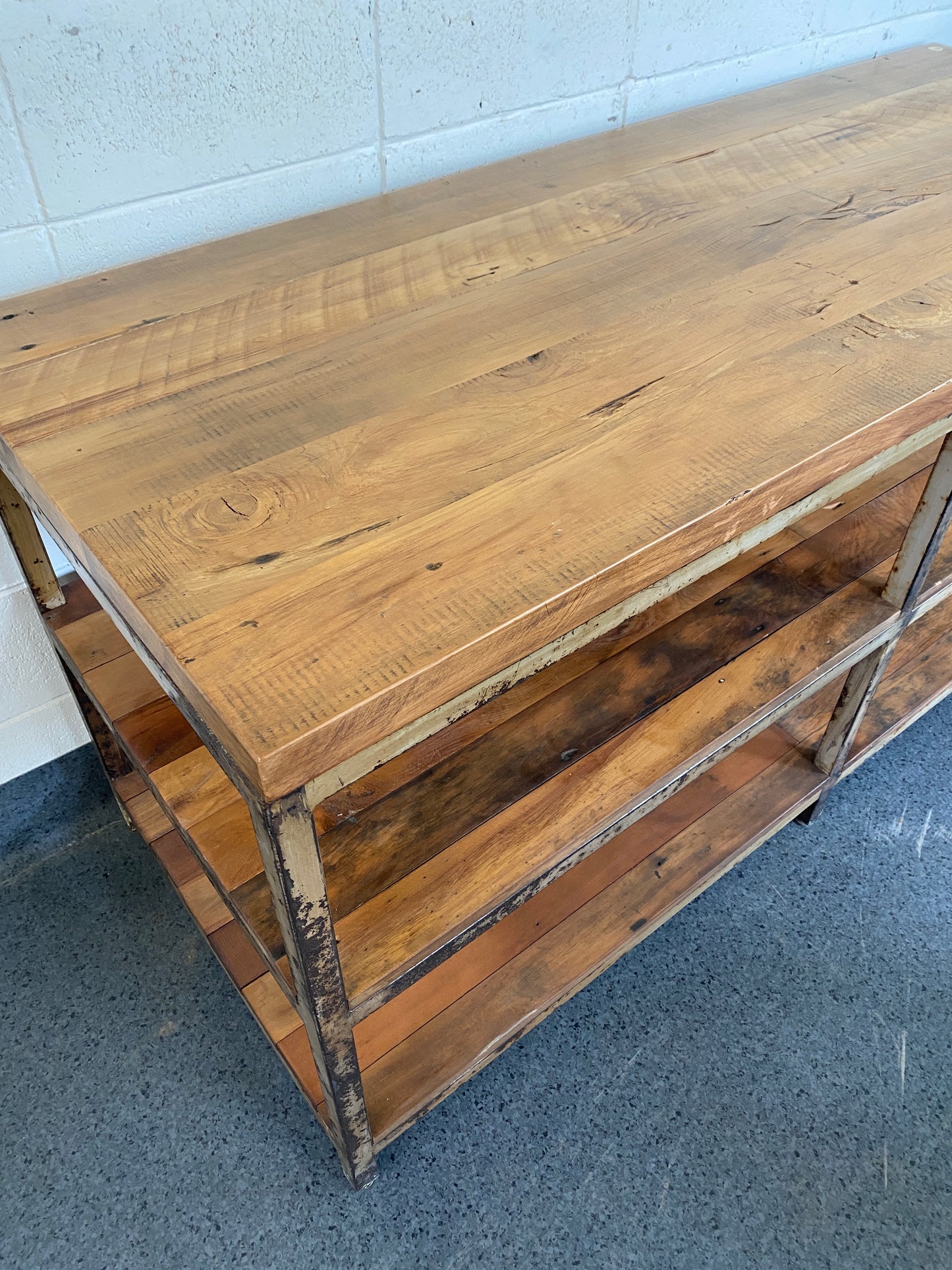 Antique Rimu & Steel Industrial Kitchen Island
