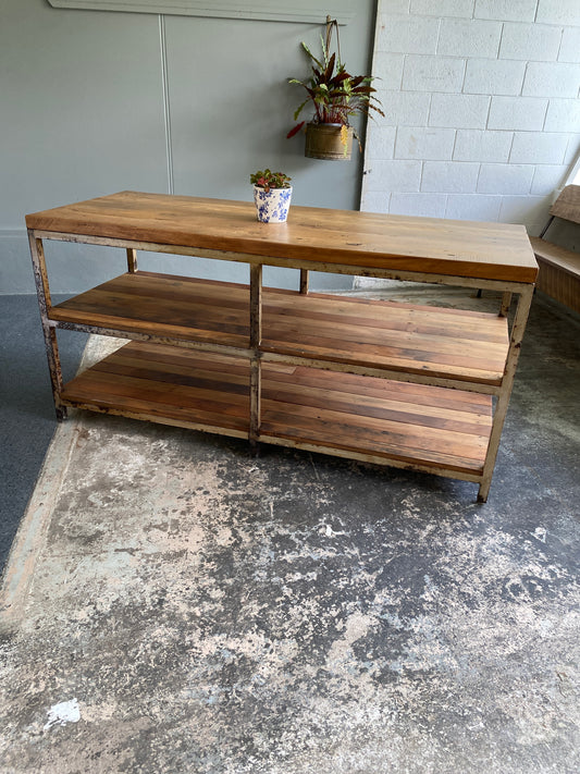 Antique Rimu & Steel Industrial Kitchen Island