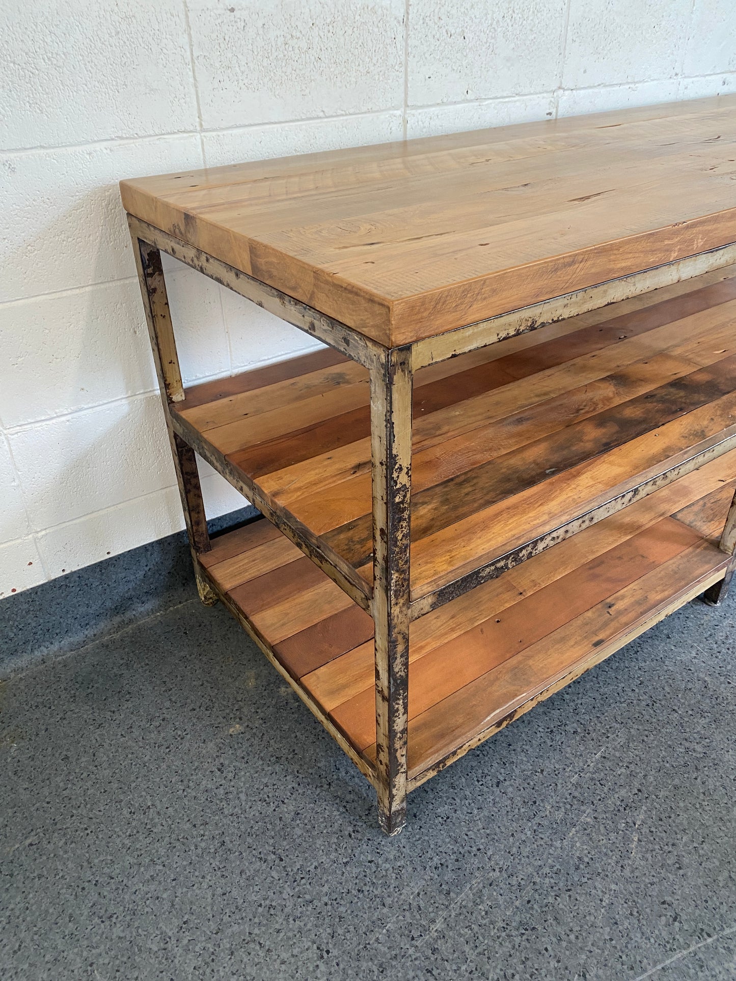 Antique Rimu & Steel Industrial Kitchen Island