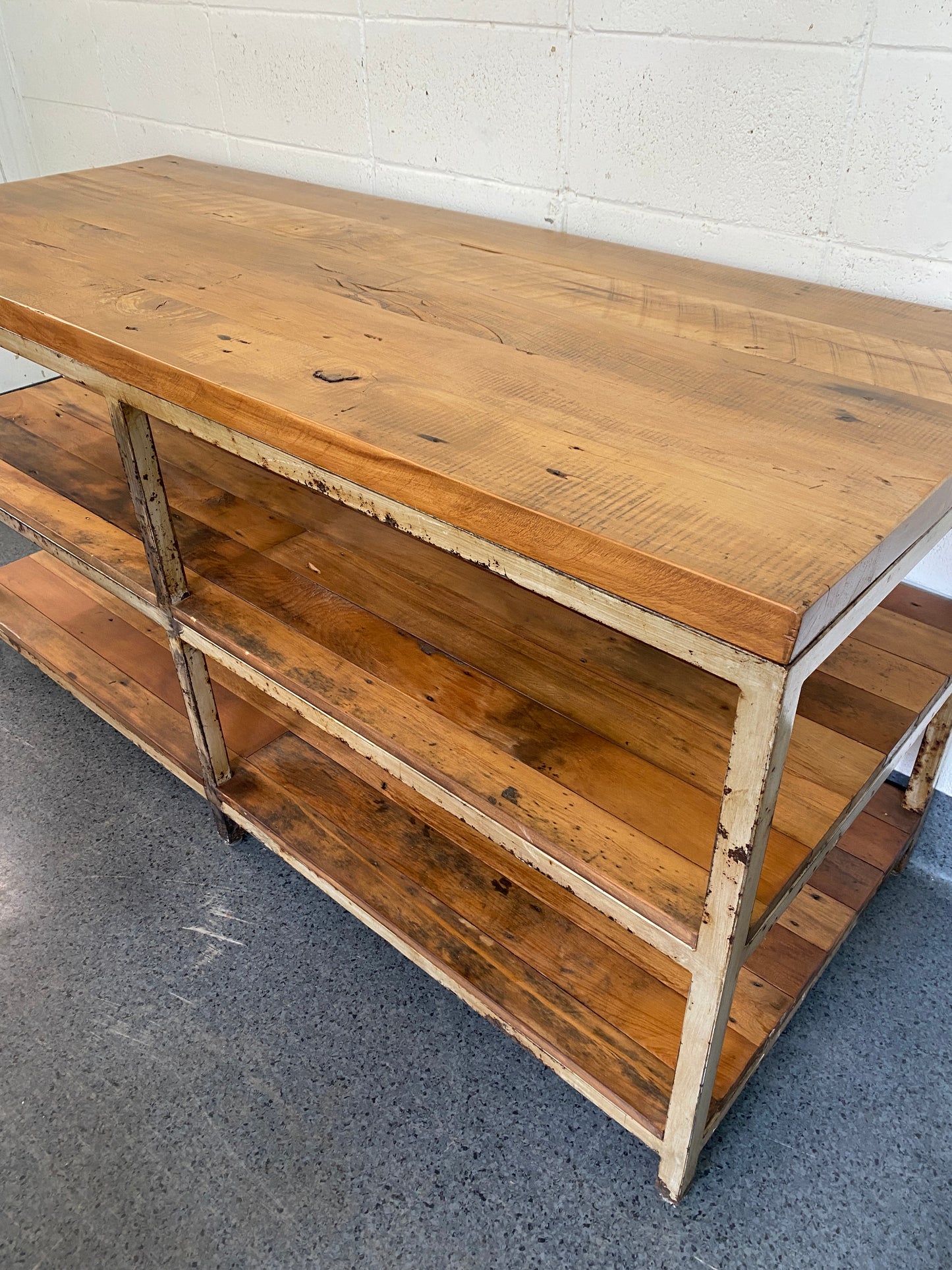 Antique Rimu & Steel Industrial Kitchen Island
