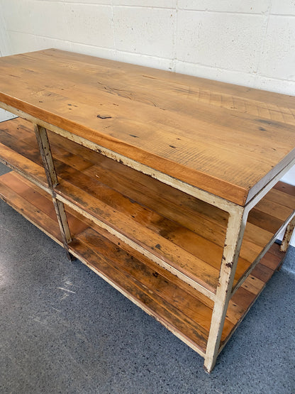 Antique Rimu & Steel Industrial Kitchen Island
