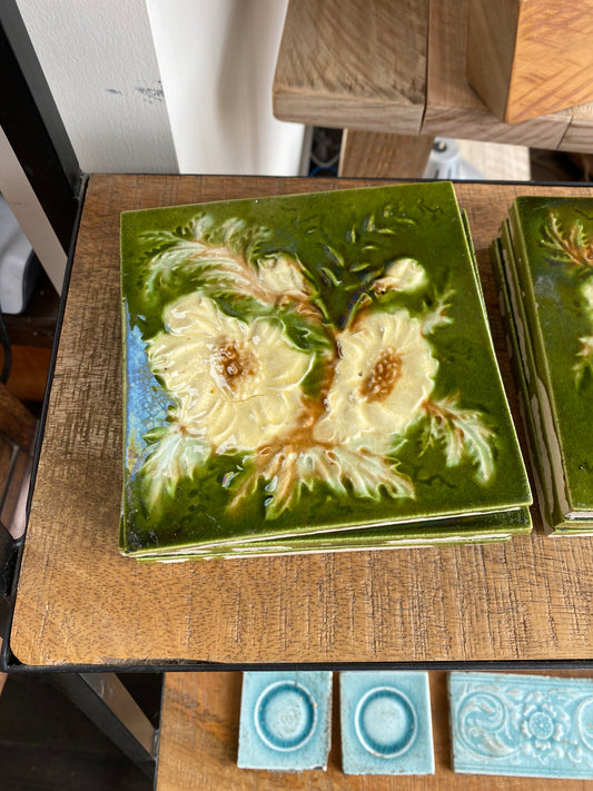Antique T & R Boote (England) Majolica Glazed Floral Tiles