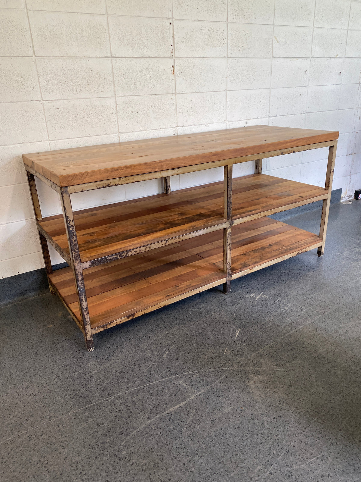 Reclaimed Rimu Table Antique Rimu & Steel Industrial Kitchen Island – Plots & Pickles