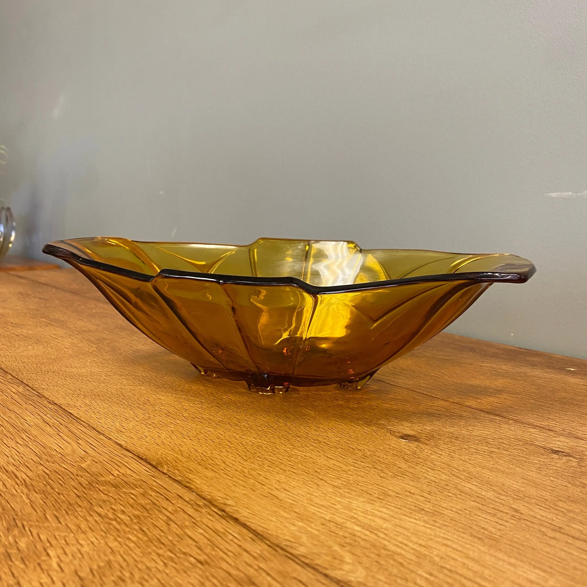 Art Deco Amber Glass Bowl - Plots & Pickles