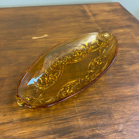 Art Deco Amber Glass Trinket Dish