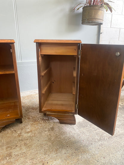 Art Deco Bedside Cabinets with Chevron Inlay