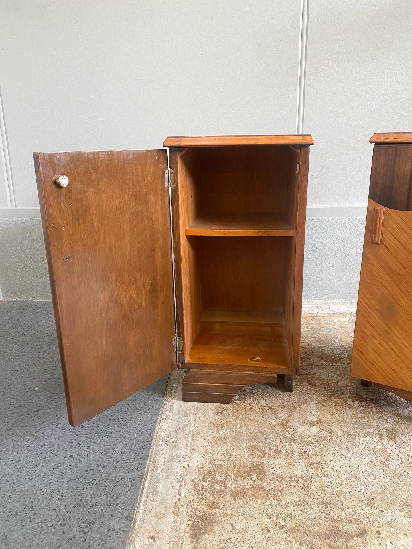 Art Deco Bedside Cabinets with Chevron Inlay
