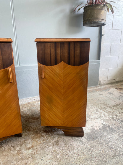 Art Deco Bedside Cabinets with Chevron Inlay