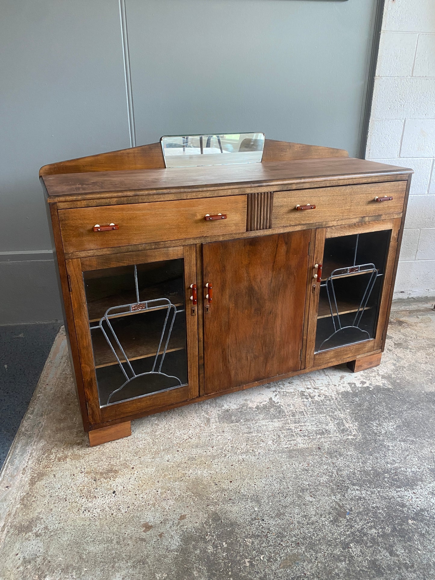 Art Deco Drinks Cabinet with Bronze Lead Light