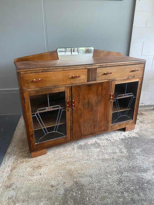 Art Deco Drinks Cabinet with Bronze Lead Light
