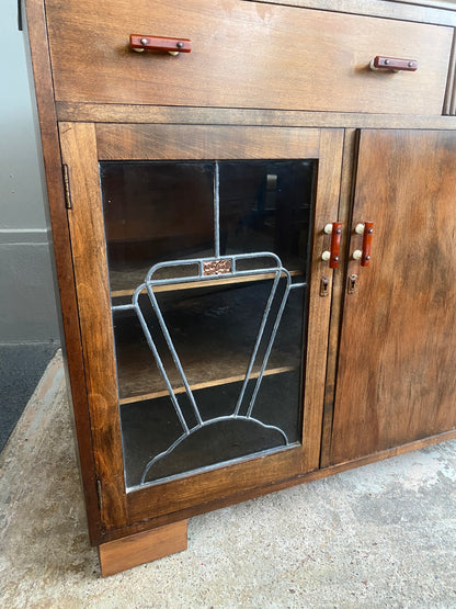 Art Deco Drinks Cabinet with Bronze Lead Light