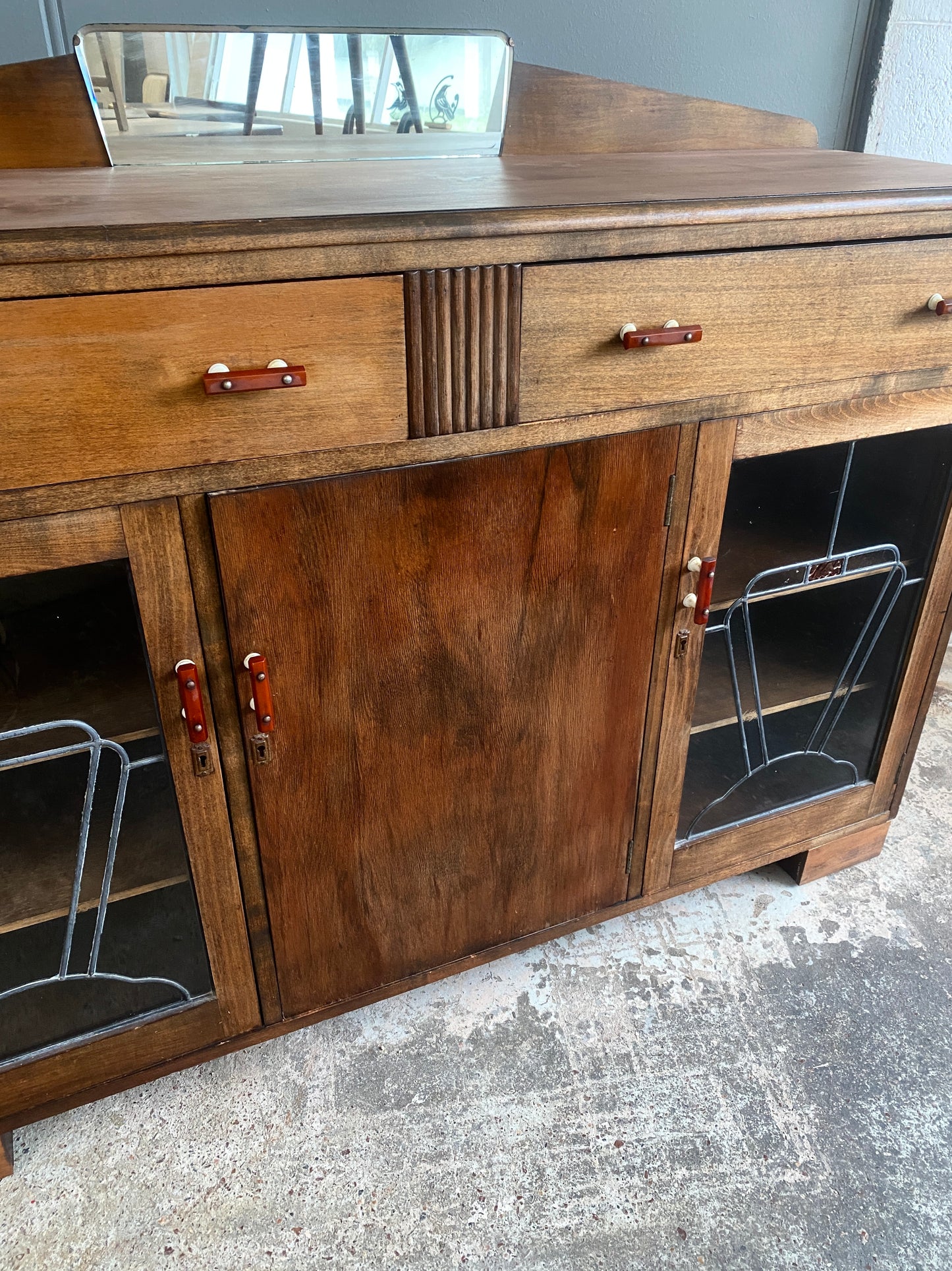 Art Deco Drinks Cabinet with Bronze Lead Light