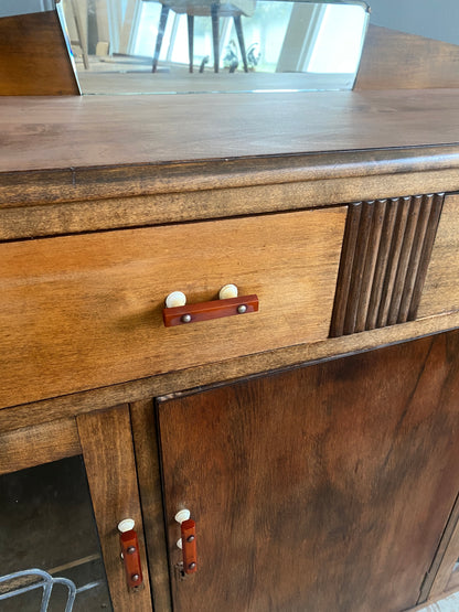 Art Deco Drinks Cabinet with Bronze Lead Light