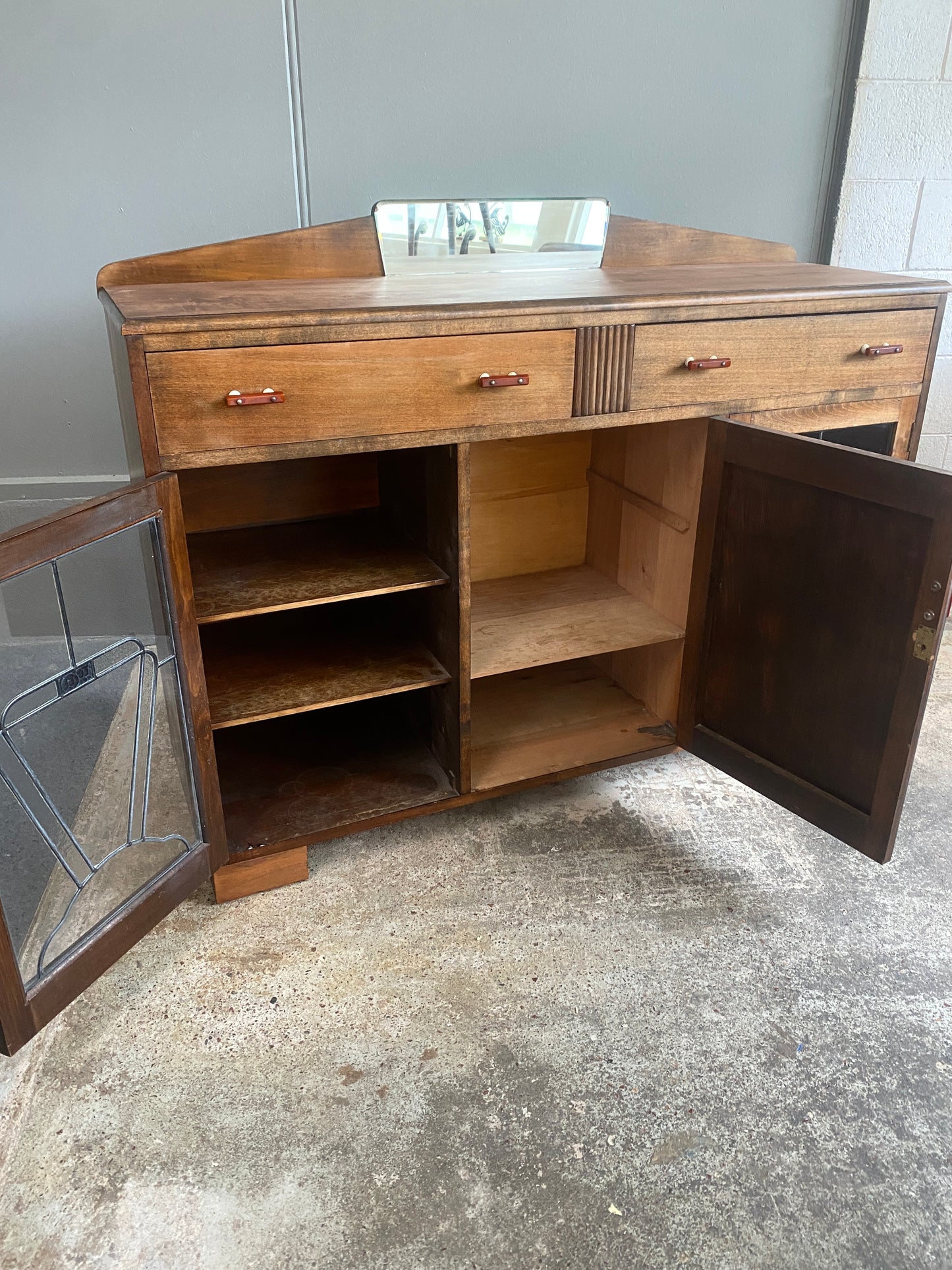 Art Deco Drinks Cabinet with Bronze Lead Light