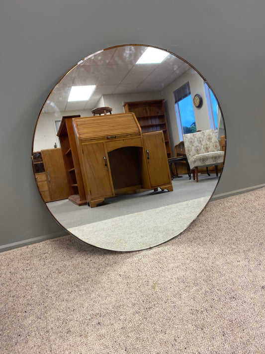 Art Deco Large Round Bevelled Hall Mirror