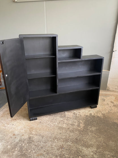 Art Deco Large Step Bookcase in Satin Black