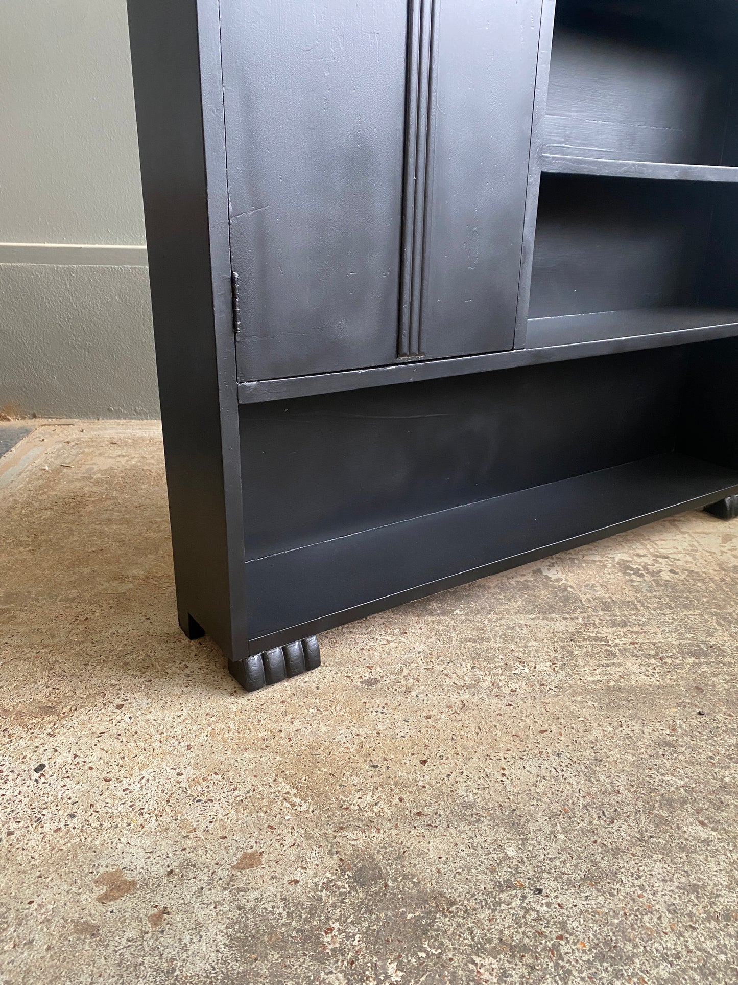 Art Deco Large Step Bookcase in Satin Black