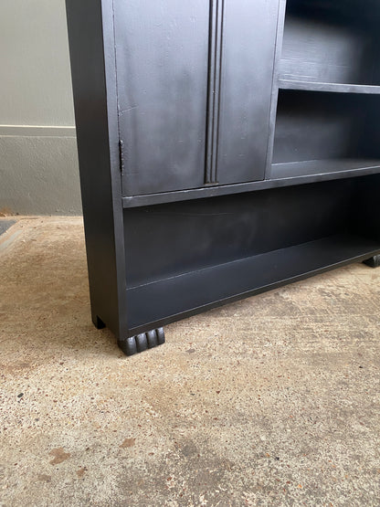 Art Deco Large Step Bookcase in Satin Black