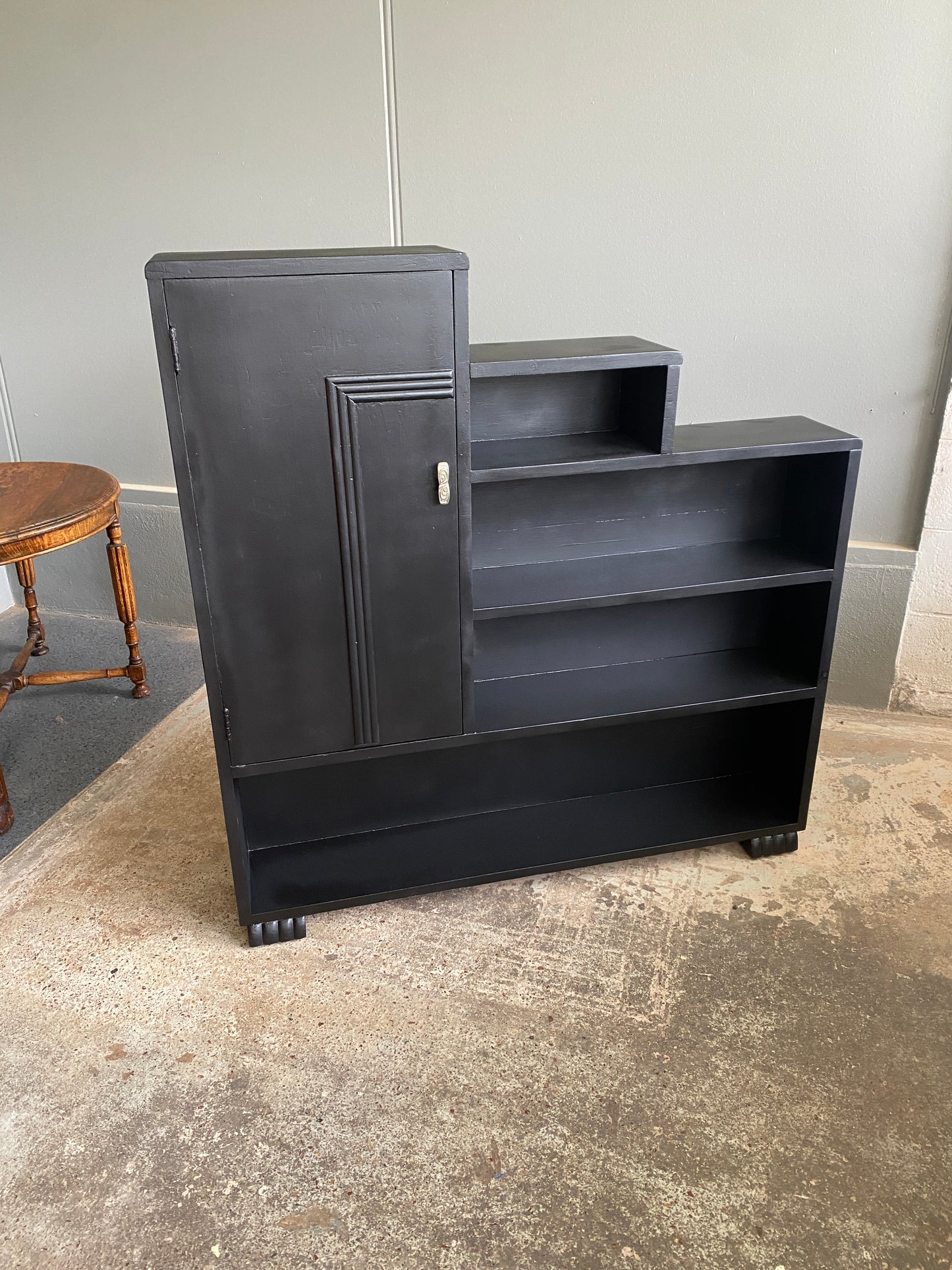Art Deco Large Step Bookcase in Satin Black